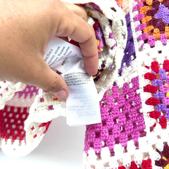 Farm Rio Crochet Granny Square Knit Cardigan Sweater Colorful XS Jumper - Picture 13 of 13